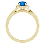 14K Gold Round Lab-Grown Lab-Grown Blue Sapphire & Natural Diamond Halo-Style Ring - Yellow Gold - view 2