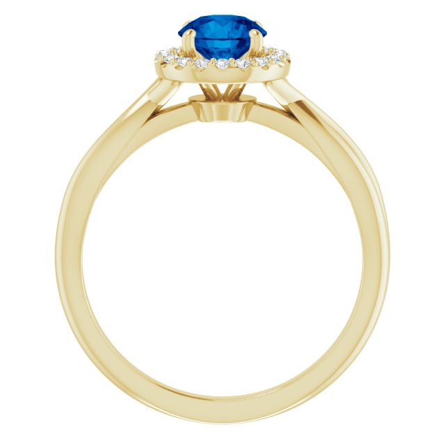 14K Gold Round Lab-Grown Lab-Grown Blue Sapphire & Natural Diamond Halo-Style Ring - Yellow Gold - view 2