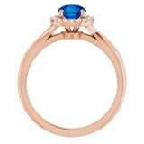 14K Gold Round Lab-Grown Lab-Grown Blue Sapphire & Natural Diamond Halo-Style Ring - Rose Gold - view 2