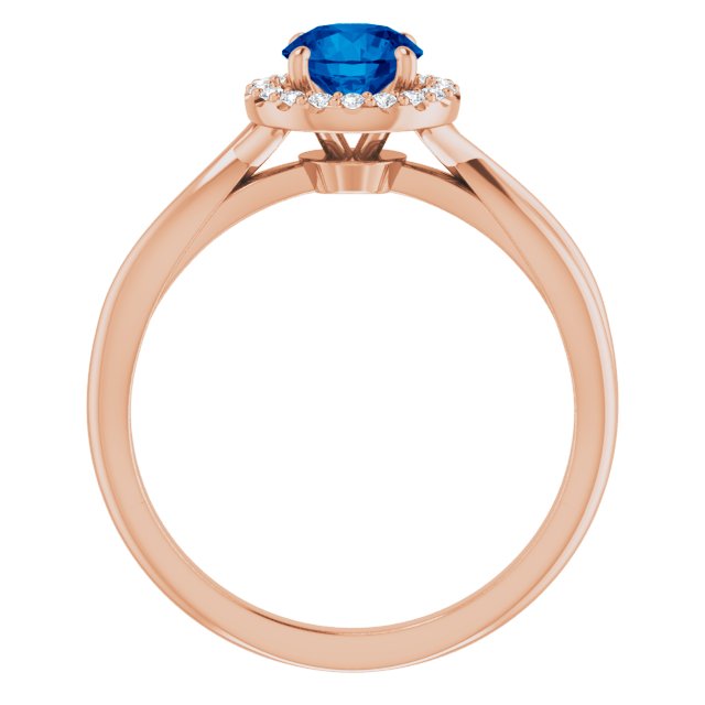 14K Gold Round Lab-Grown Lab-Grown Blue Sapphire & Natural Diamond Halo-Style Ring - Rose Gold - view 2