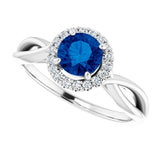 14K Gold Round Lab-Grown Lab-Grown Blue Sapphire & Natural Diamond Halo-Style Ring - White Gold - view 5