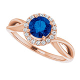 14K Gold Round Lab-Grown Lab-Grown Blue Sapphire & Natural Diamond Halo-Style Ring - Rose Gold - view 5