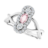 Platinum Oval Natural Pink Morganite & Natural Diamond Three-Stone Ring - view 5