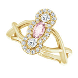 14K Gold Oval Natural Pink Morganite & Natural Diamond Three-Stone Ring - Yellow Gold - view 5