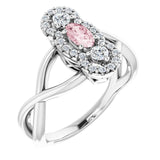 Platinum Oval Natural Pink Morganite & Natural Diamond Three-Stone Ring