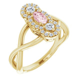 14K Gold Oval Natural Pink Morganite & Natural Diamond Three-Stone Ring - Yellow Gold