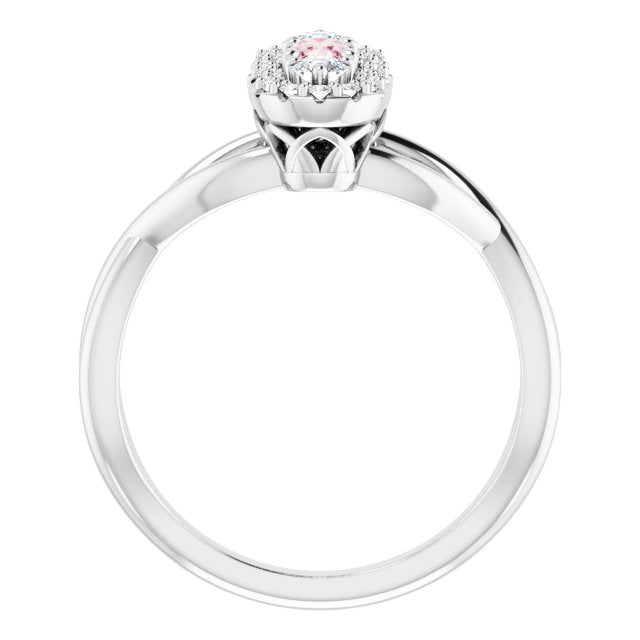 Platinum Oval Natural Pink Morganite & Natural Diamond Three-Stone Ring - view 2