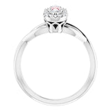 14K Gold Oval Natural Pink Morganite & Natural Diamond Three-Stone Ring - White Gold - view 2