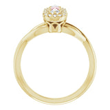 14K Gold Oval Natural Pink Morganite & Natural Diamond Three-Stone Ring - Yellow Gold - view 2