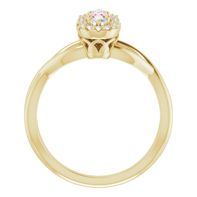 14K Gold Oval Natural Pink Morganite & Natural Diamond Three-Stone Ring - Yellow Gold - view 2