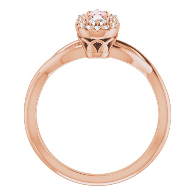 14K Gold Oval Natural Pink Morganite & Natural Diamond Three-Stone Ring - Rose Gold - view 2