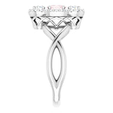 14K Gold Oval Natural Pink Morganite & Natural Diamond Three-Stone Ring - White Gold - view 4