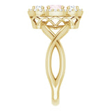 14K Gold Oval Natural Pink Morganite & Natural Diamond Three-Stone Ring - Yellow Gold - view 4