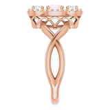 14K Gold Oval Natural Pink Morganite & Natural Diamond Three-Stone Ring - Rose Gold - view 4