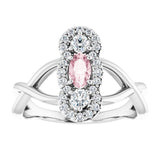 14K Gold Oval Natural Pink Morganite & Natural Diamond Three-Stone Ring - White Gold - view 3