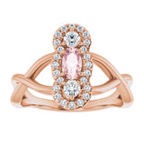 14K Gold Oval Natural Pink Morganite & Natural Diamond Three-Stone Ring - Rose Gold - view 3