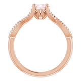 14K Gold Oval Natural Pink Morganite & Natural Diamond Accented Ribbon Ring - view 2