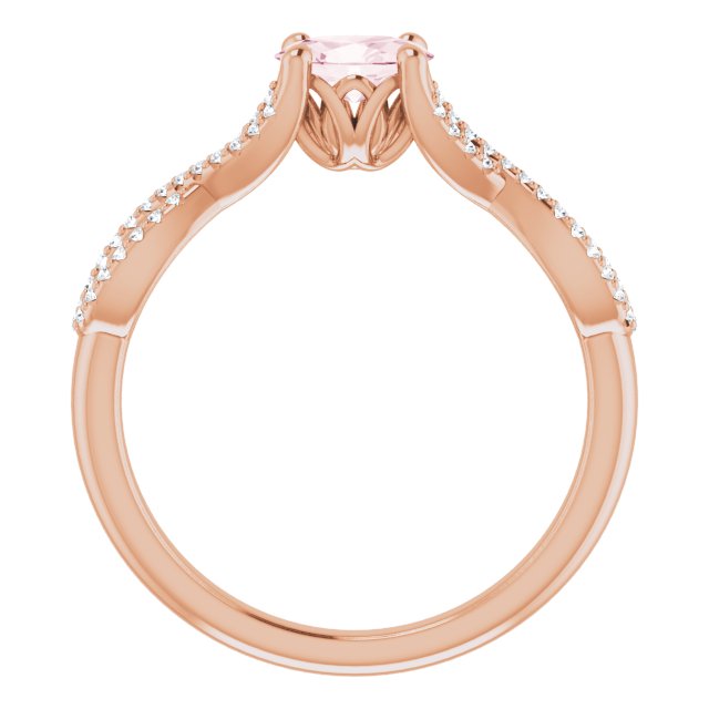 14K Gold Oval Natural Pink Morganite & Natural Diamond Accented Ribbon Ring - view 2
