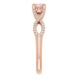 14K Gold Oval Natural Pink Morganite & Natural Diamond Accented Ribbon Ring - view 4