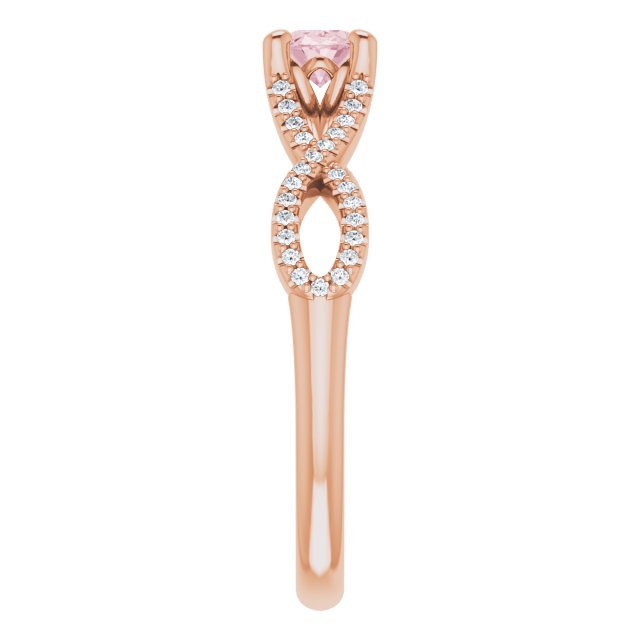 14K Gold Oval Natural Pink Morganite & Natural Diamond Accented Ribbon Ring - view 4
