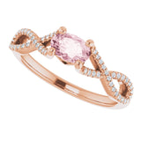 14K Gold Oval Natural Pink Morganite & Natural Diamond Accented Ribbon Ring - view 5