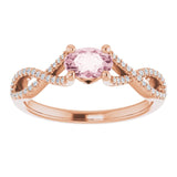 14K Gold Oval Natural Pink Morganite & Natural Diamond Accented Ribbon Ring - view 3