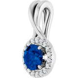 14K Gold Round Natural Blue Sapphire & Natural Diamond Halo-Style Pendant – 1/10 CTW - White Gold - view 2