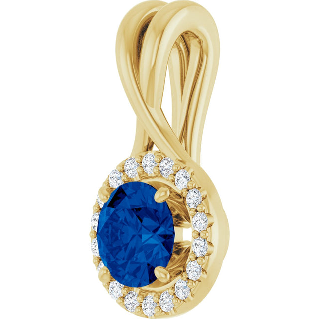 14K Gold Round Natural Blue Sapphire & Natural Diamond Halo-Style Pendant – 1/10 CTW - Yellow Gold - view 2