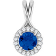 Platinum Round Natural Blue Sapphire & Natural Diamond Halo-Style Pendant – 1/10 CTW