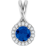 Platinum Round Natural Blue Sapphire & Natural Diamond Halo-Style Pendant – 1/10 CTW