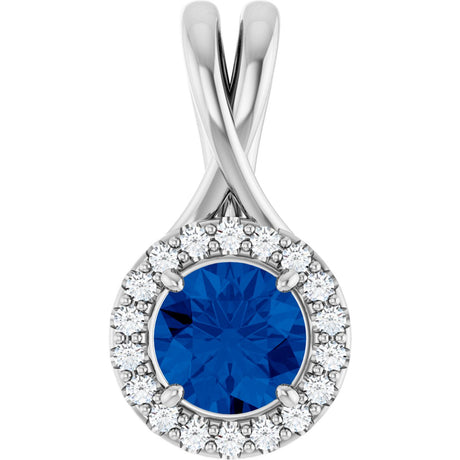 Platinum Round Natural Blue Sapphire & Natural Diamond Halo-Style Pendant – 1/10 CTW