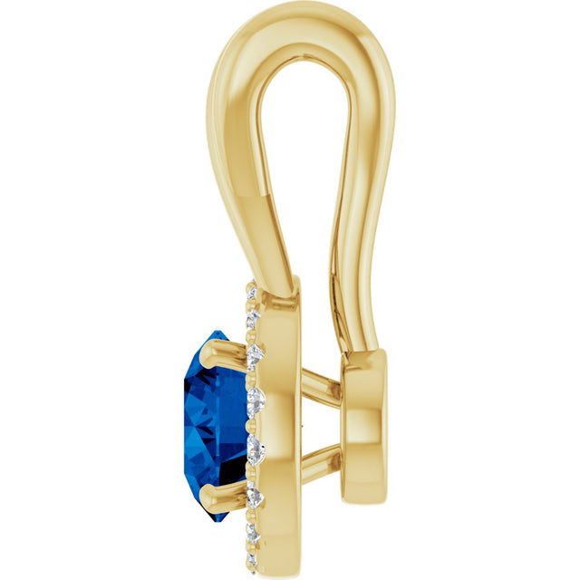 14K Gold Round Natural Blue Sapphire & Natural Diamond Halo-Style Pendant – 1/10 CTW - Yellow Gold - view 3