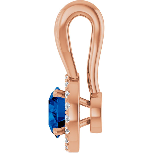 14K Gold Round Natural Blue Sapphire & Natural Diamond Halo-Style Pendant – 1/10 CTW - Rose Gold - view 3