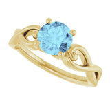 14K Gold Round Natural Aquamarine Solitaire Ring – 6.5mm Stones - Yellow Gold - view 5
