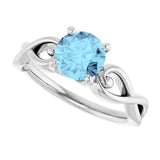 14K Gold Round Natural Aquamarine Solitaire Ring – 6.5mm Stones - White Gold - view 5
