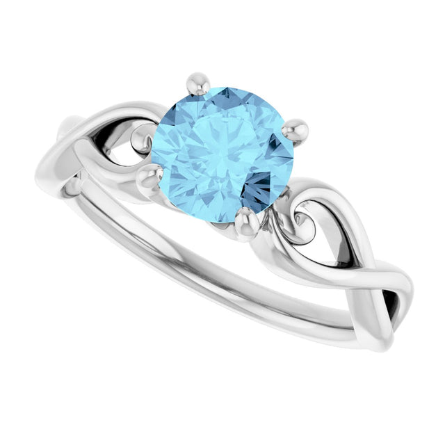 14K Gold Round Natural Aquamarine Solitaire Ring – 6.5mm Stones - White Gold - view 5