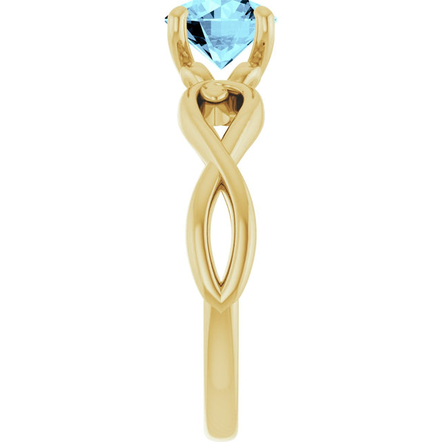 14K Gold Round Natural Aquamarine Solitaire Ring – 6.5mm Stones - Yellow Gold - view 4