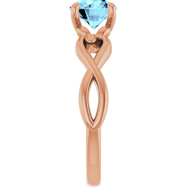 14K Gold Round Natural Aquamarine Solitaire Ring – 6.5mm Stones - Rose Gold - view 4