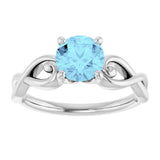 14K Gold Round Natural Aquamarine Solitaire Ring – 6.5mm Stones - White Gold - view 3