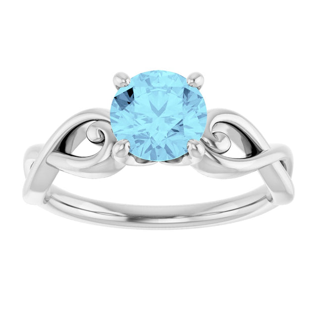 14K Gold Round Natural Aquamarine Solitaire Ring – 6.5mm Stones - White Gold - view 3