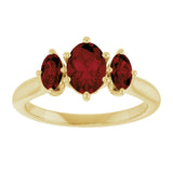 14K Gold Oval Natural Mozambique Garnet Three-Stone Ring - Yellow Gold - view 3