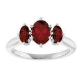Platinum Oval Natural Mozambique Garnet Three-Stone Ring - view 3