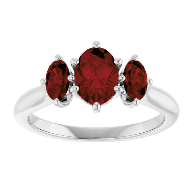 Platinum Oval Natural Mozambique Garnet Three-Stone Ring - view 3