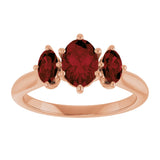 14K Gold Oval Natural Mozambique Garnet Three-Stone Ring - Rose Gold - view 3