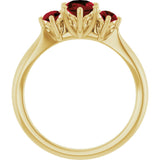 14K Gold Oval Natural Mozambique Garnet Three-Stone Ring - Yellow Gold - view 2