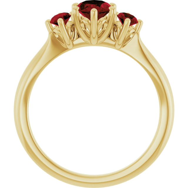 14K Gold Oval Natural Mozambique Garnet Three-Stone Ring - Yellow Gold - view 2