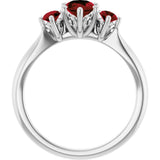 Platinum Oval Natural Mozambique Garnet Three-Stone Ring - view 2