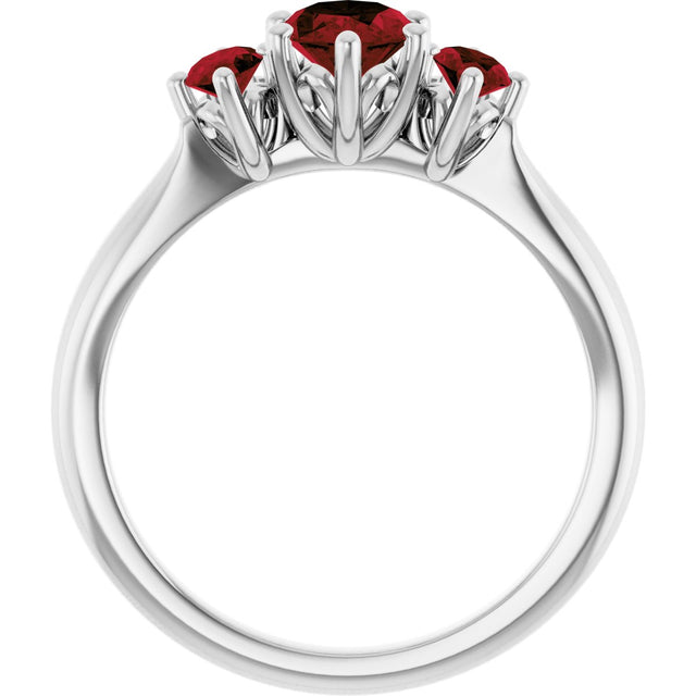 Platinum Oval Natural Mozambique Garnet Three-Stone Ring - view 2