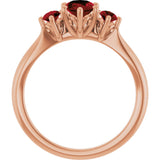 14K Gold Oval Natural Mozambique Garnet Three-Stone Ring - Rose Gold - view 2
