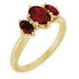 14K Gold Oval Natural Mozambique Garnet Three-Stone Ring - Yellow Gold